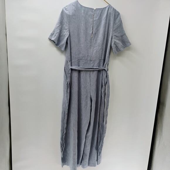 Ann Taylor Tie Waist Wide Leg Pin stripped Linen Blend Jumpsuit with Pockets - Picture 9 of 12